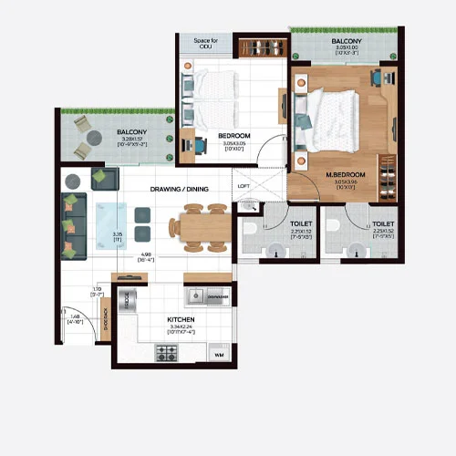 Ashiana Malhar Hinjewadi 2BHK Floorplan